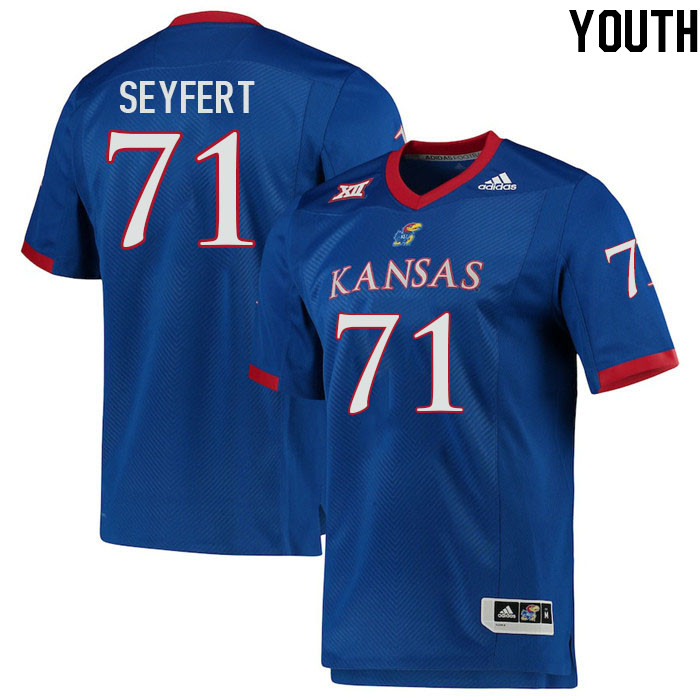 Youth #71 Grady Seyfert Kansas Jayhawks College Football Jerseys Stitched Sale-Royal - Click Image to Close